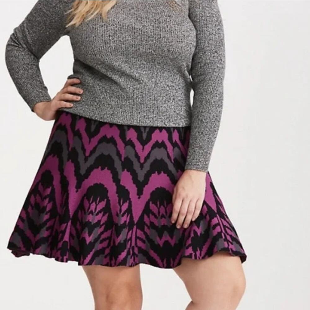 Torrid Sweater Y2K Skater Skirt 2 2X Plus Black Fuchsia Grey Twirl